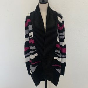 Multi color line open cardigan